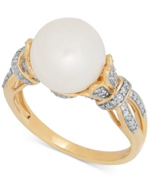Freshwater Pearl (10mm) And Diamond (1/5 Ct. T.w.) Ring In 14k Gold