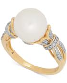 Freshwater Pearl (10mm) And Diamond (1/5 Ct. T.w.) Ring In 14k Gold