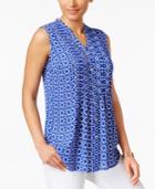 Charter Club Petite Pleated Printed Top, Only At Macy's