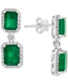 Effy Emerald (4-3/4 Ct. T.w.) & Diamond (3/8 Ct. T.w.) Drop Earrings In 14k White Gold