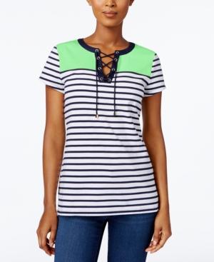 Charter Club Colorblocked Lace-up Top, Created For Macy's