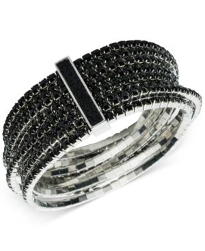 Abs By Allen Schwartz Silver-tone Jet Crystal Multi-row Stretch Bracelet