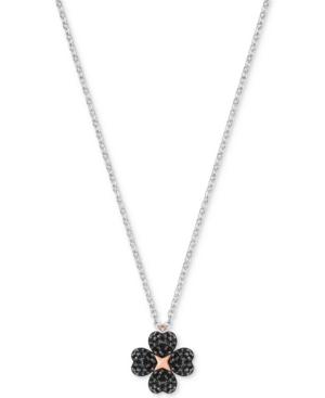 Swarovski Two-tone Pave Heart Flower 14-3/4 Reversible Pendant Necklace
