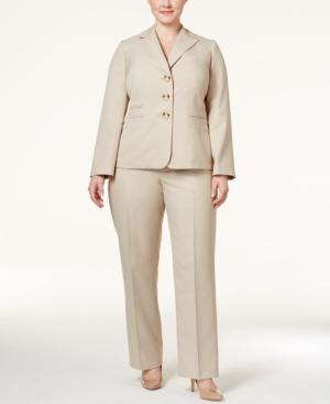Le Suit Plus Size Three-button Glazed Melange Pantsuit