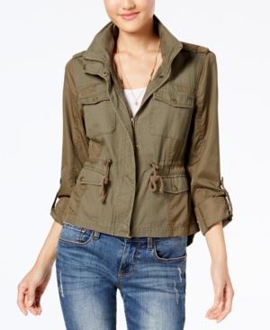 American Rag Juniors' Mixed-media Military Parka, Created For Macy's
