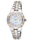 Seiko Watch, Women's Solar Diamond Accent Two Tone Stainless Steel Bracelet 27mm Sut068