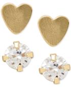 Children's Heart And Cubic Zirconia Stud Earring Set In 14k Gold