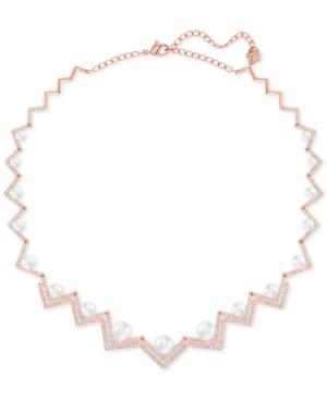Swarovski Rose Gold-tone Imitation Pearl And Pave Collar Necklace