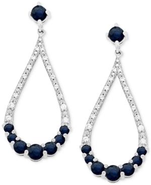 Sapphire (1-1/5 Ct. Tw.) And Diamond (1/10 Ct. Tw.) Crescent Drop Earrings In 14k White Gold