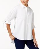 Vince Camuto Ruffle-cuff High-low Cotton Shirt