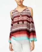 Jessica Simpson Shayna Ikat-print Cold-shoulder Peasant Top