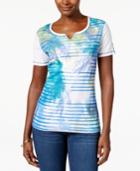 Karen Scott Striped Palm-print Tee, Only At Macy's