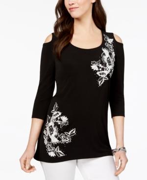 Jm Collection Cold-shoulder Applique Tunic, Created For Macy's