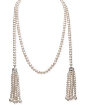 Belle De Mer White Cultured Freshwater Pearl (4-7mm) And Cubic Zirconia 42 Tasseled Long Strand Necklace