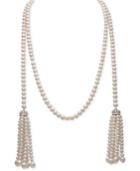 Belle De Mer White Cultured Freshwater Pearl (4-7mm) And Cubic Zirconia 42 Tasseled Long Strand Necklace