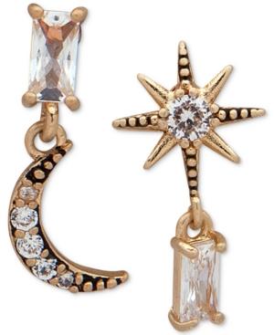 Lonna & Lilly Gold-tone Crystal Moon & Star Mismatch Drop Earrings