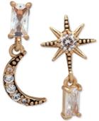 Lonna & Lilly Gold-tone Crystal Moon & Star Mismatch Drop Earrings