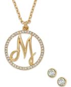 Charter Club Gold-tone Crystal Initial Pendant Necklace And Stud Earring