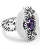 Carolyn Pollack Amethyst And White Agate Ring In Sterling Silver