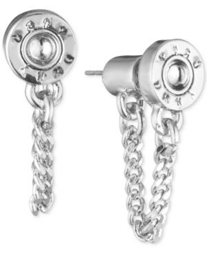 Dkny Silver-tone Attached Chain Front-back Earrings, Created For Macy's
