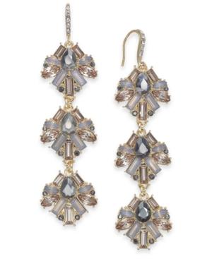 I.n.c. Extra Large Gold-tone Neutral Crystal Linear Drop Earrings, 2.75, Created For Macy's