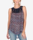 Lucky Brand Crocheted Printed Top