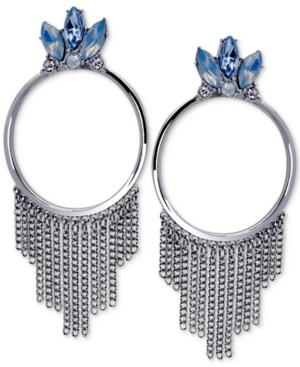 Guess Silver-tone Stone & Chain Fringe Drop Hoop Earrings