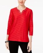 Alfred Dunner Talk Of The Town Textured Embellished Top
