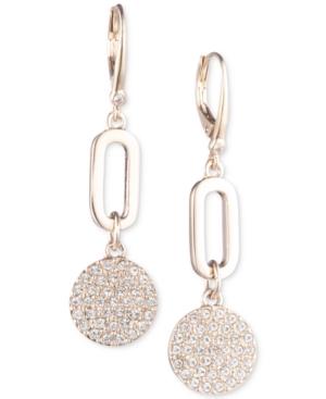 Dkny Gold-tone Link & Pave Disc Drop Earrings, Created For Macy's