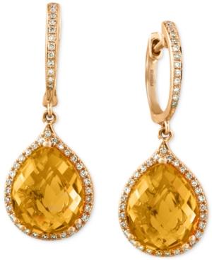Effy Citrine (6-1/5 Ct. T.w.) And Diamond (1/4 Ct. T.w.) Drop Earrings In 14k Gold