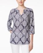 Charter Club Henley Blouse, Damask Print
