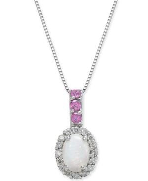 Multi-gemstone (5/8 Ct. T.w.) & Diamond (1/6 Ct. T.w.) 18 Pendant Necklace In 14k White Gold