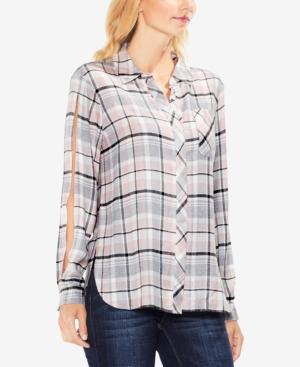 Vince Camuto Plaid Split-sleeve Blouse