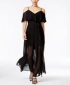 B Darlin Juniors' Ruffled Cold-shoulder Illusion Maxi Dress