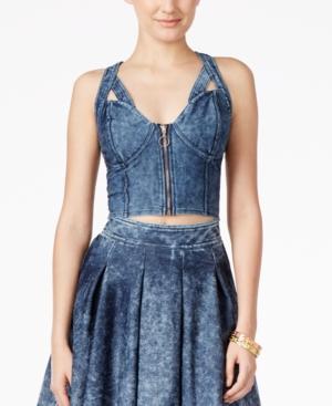 Marilyn Monroe Juniors' Zip-front Denim Crop Top