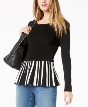 I.n.c. Striped-hem Peplum Sweater, Created For Macy's