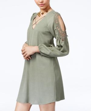 City Studios Juniors' Crochet Cold-shoulder Dress