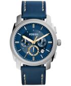 Fossil Men's Chronograph Machine Blue Leather Strap Watch 45mm Fs5262