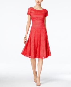 Sangria Short-sleeve Lace Fit & Flare Dress