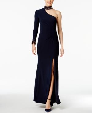 Xscape Embellished Choker One-shoulder Gown
