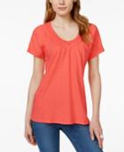Jm Collection Petite Short-sleeve V-neck Crochet-trim Top, Only At Macy's