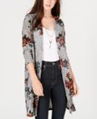 Bcx Juniors' Floral Ribbed-knit Duster Cardigan