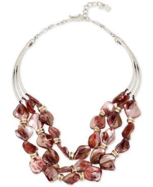 Robert Lee Morris Soho Silver-tone Red Mother-of-pearl Stone Multi-row Statement Necklace