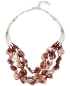 Robert Lee Morris Soho Silver-tone Red Mother-of-pearl Stone Multi-row Statement Necklace