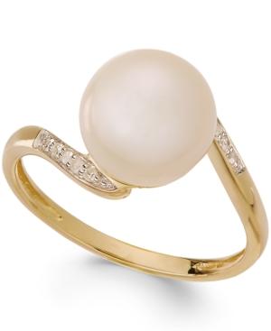 Freshwater Pearl (9mm) And Diamond Accent Ring In 14k Gold