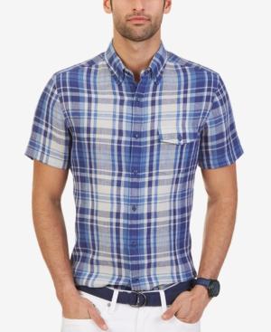 Nautica Men's Plaid Linen Slim Fit Short-sleeve Shirt