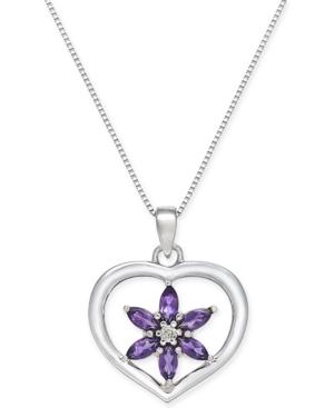 Amethyst (1/2 Ct. T.w.) And Diamond Accent Flower Heart Pendant Necklace In Sterling Silver