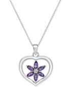 Amethyst (1/2 Ct. T.w.) And Diamond Accent Flower Heart Pendant Necklace In Sterling Silver
