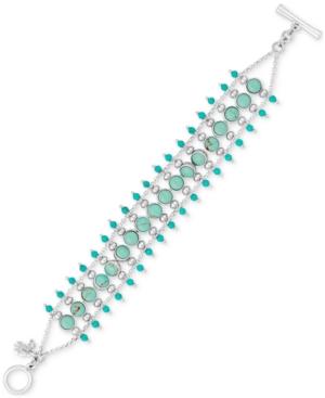 Lucky Brand Silver-tone Blue Stone Beaded Ladder Toggle Bracelet