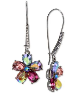 Betsey Johnson Hematite-tone Crystal Flower Drop Earrings